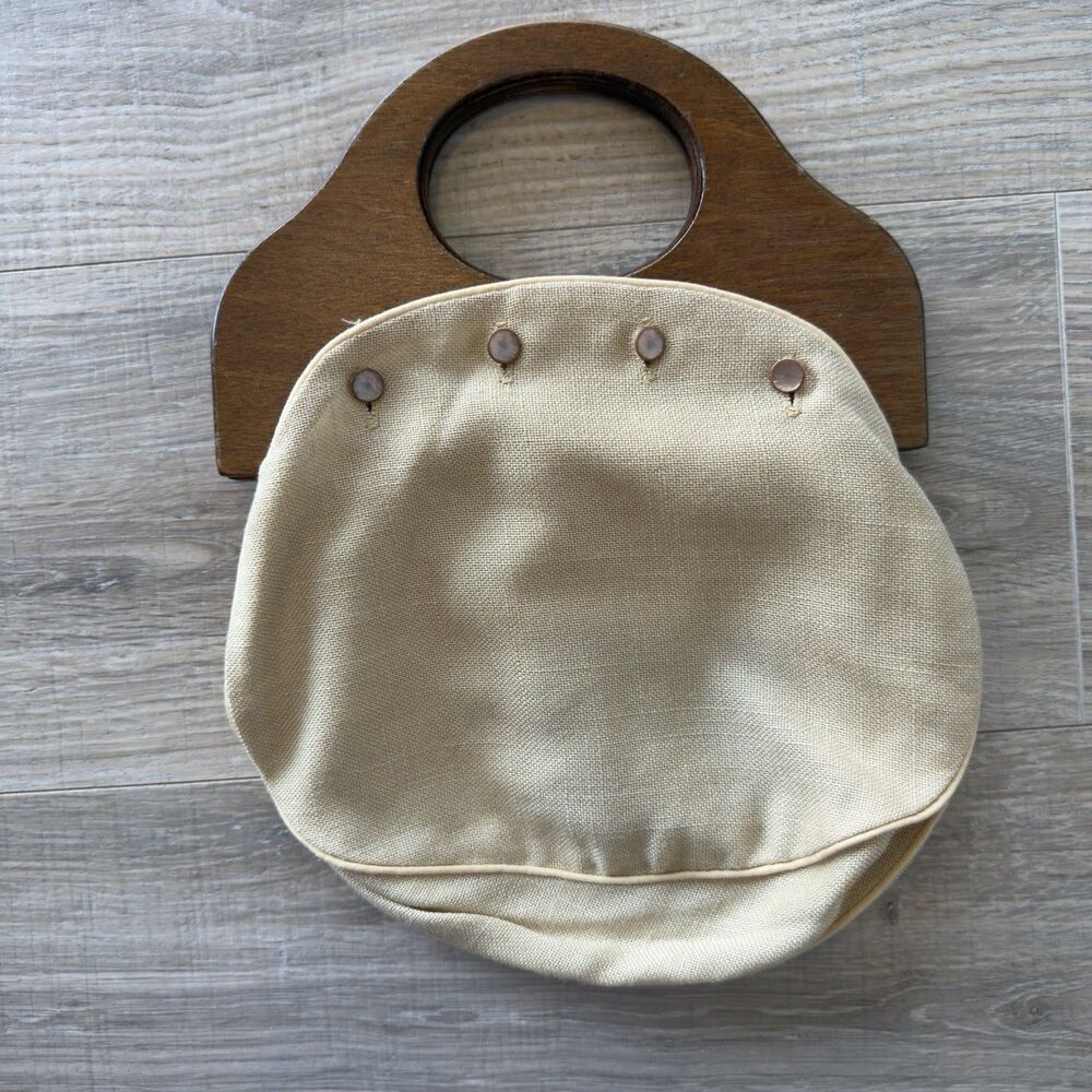 Burlington BERMUDA Bag VTG 80’s Wooden Handle Tan Interchangeable Cover Twee